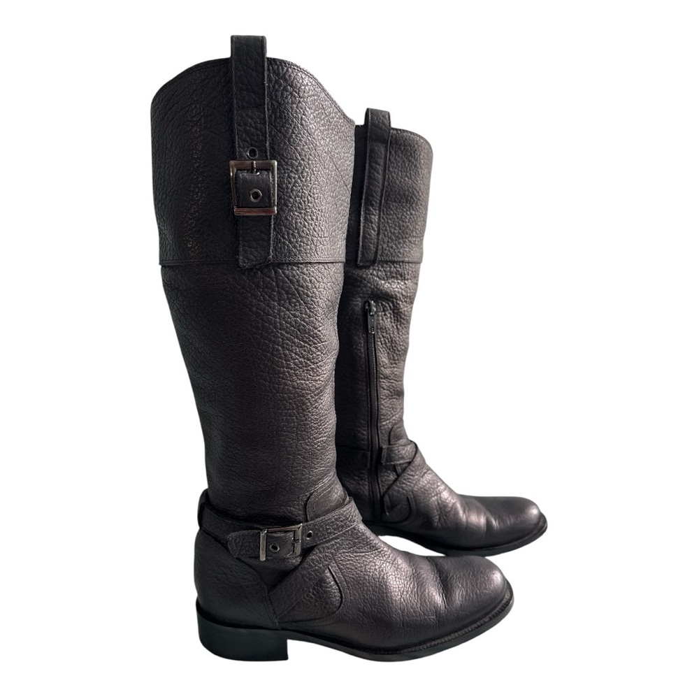 Barneys New York Italian Leather Tall Riding Boots Black Harness Moto US 6.5-7